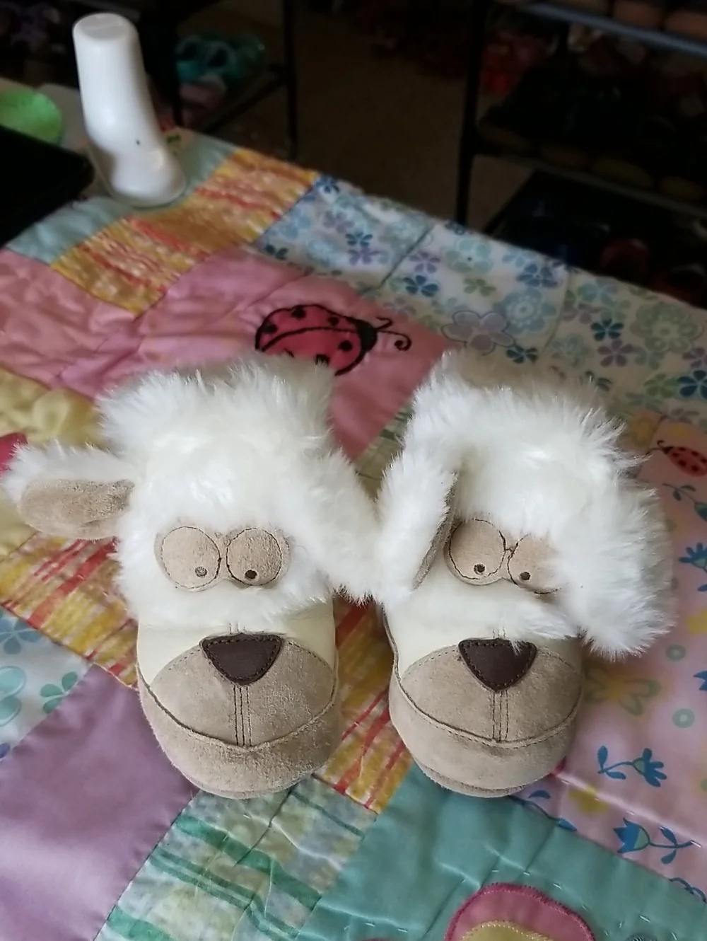 Robeez Cream & Tan Leather & Suede Furry Animal Booties O-6